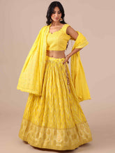 Yellow Dola Silk Lehenga Choli with Chikankari Work - House of Surya